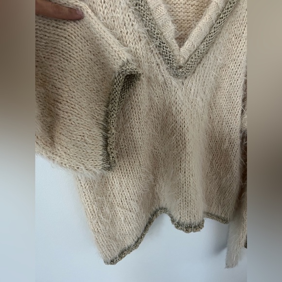 Ramy Brook Sweater Wool Blend cream gold wide sleeves New York Top Luxury L - Picture 10 of 10